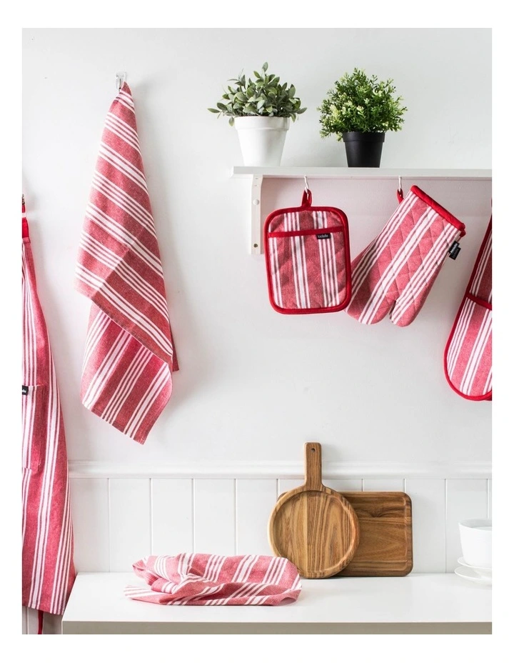 Eco Provincial Stripe Double Oven Mitt in Red