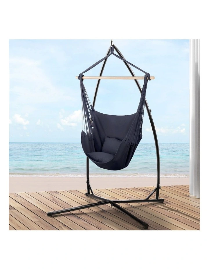 Outdoor Camping Hammock Hanging Chair with Steel Stand in Grey