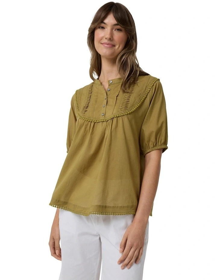 Braided Yoke Top in Artichoke