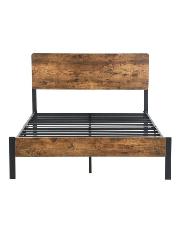 Heavy Duty Metal Double Size Bed Frame in Rustic Dark Brown
