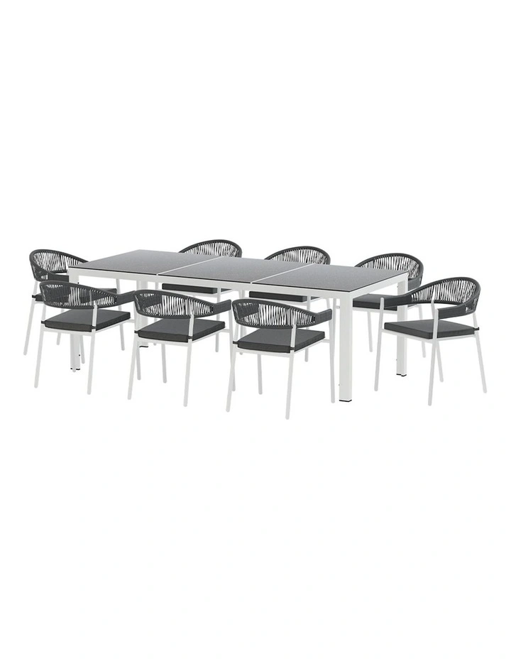 Outdoor Steel Dining Set 9 Piece in White