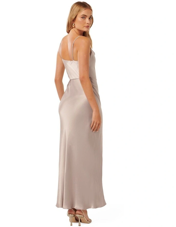 Lucy Satin Cowl Neck Maxi Dress in Beige