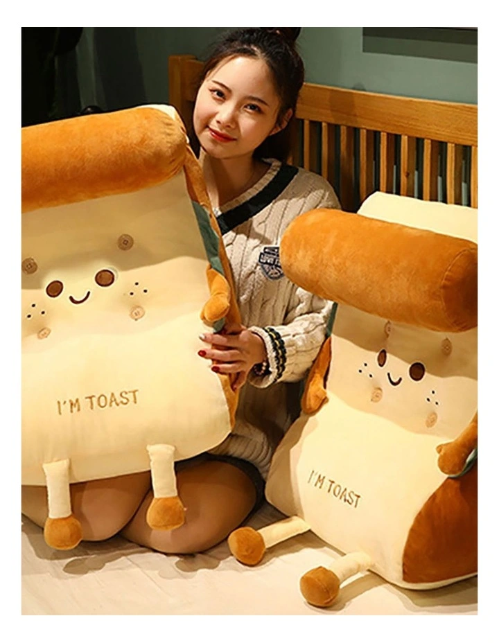 Smiley Face Toast Bread Wedge Cushion in Beige