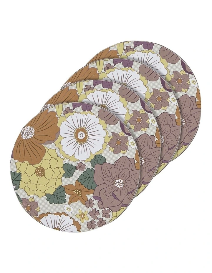 Round Floral Habitat Hardboard Coasters 4 Pack in Multi