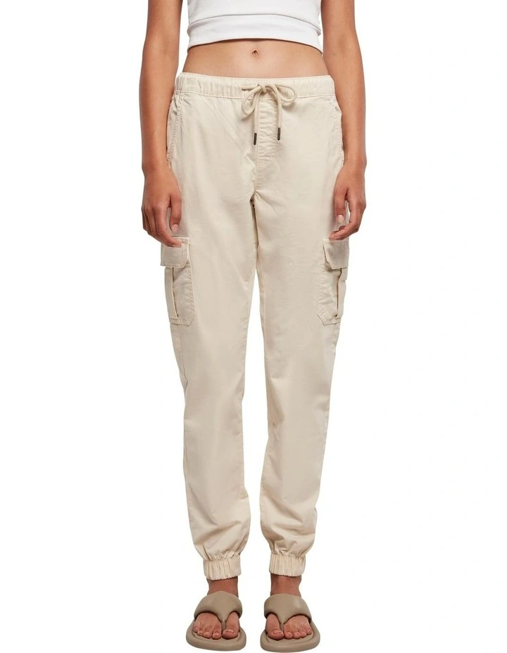 High Waist Cargo Jogging Pant in White Sand