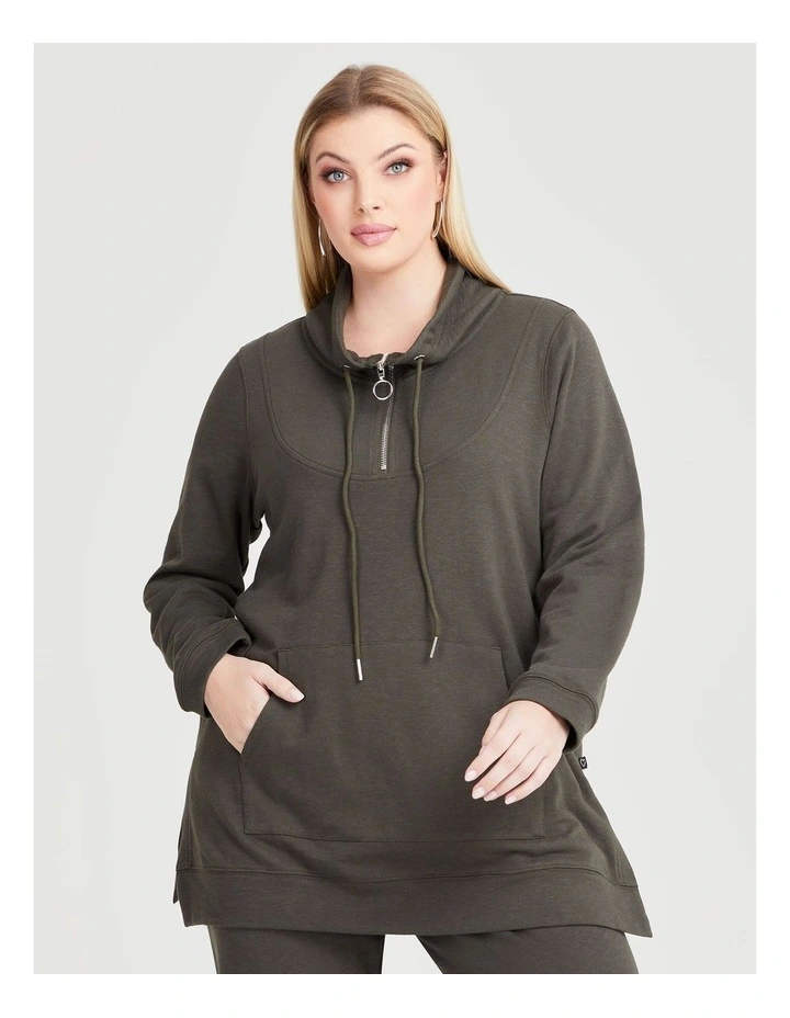 Funnel Neck Active Tunic in Khaki