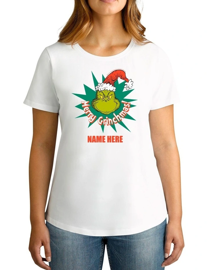 Women's Dr.Seuss Merry Grinchmas Personalised Cotton T Shirt