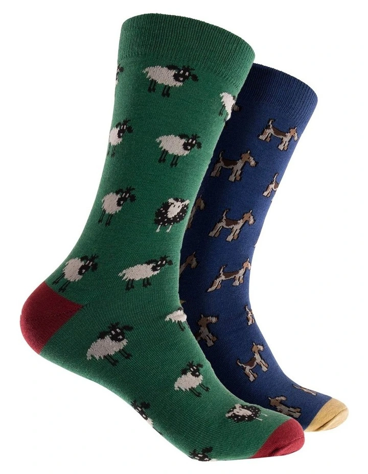Sheep Dog Wool Crew Socks 2 Pack in Forest