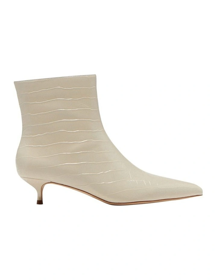 Croc Embossed Leather Boot in Cream