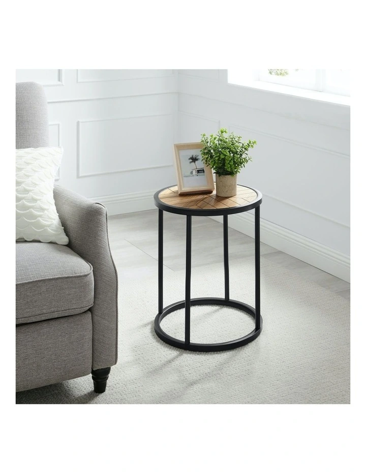 Chevron Pattern 40cm Side Table in Natural/Black