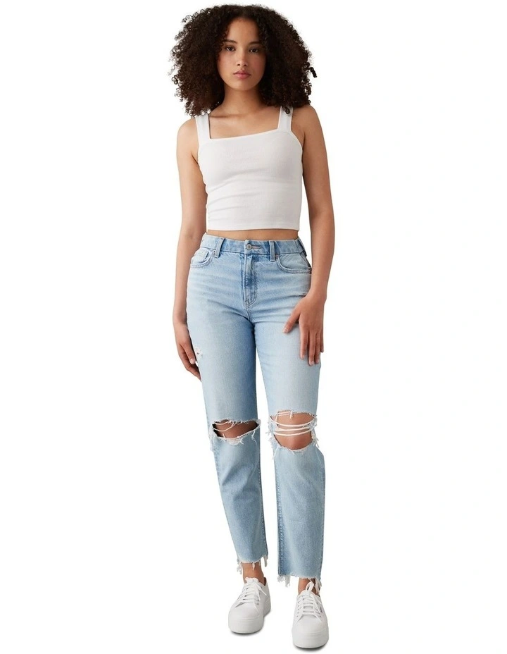 Strigid Curvy Ripped Mom Jean in Light Destroy Wash