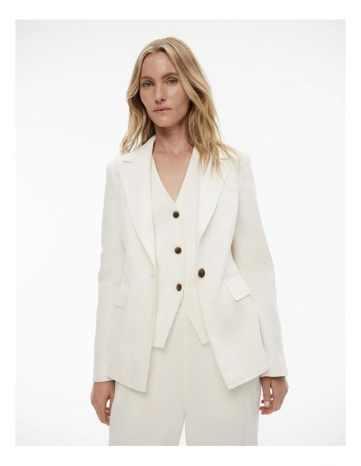 Cotton Linen Single-breasted Blazer in Chalk