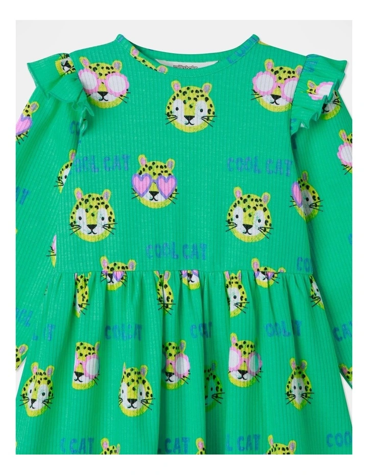 Cool Cat Rib Skater Dress in Green