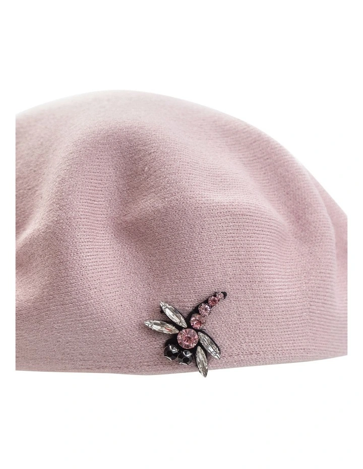 Little Flat Beret With Brooch Blush Winter Hat