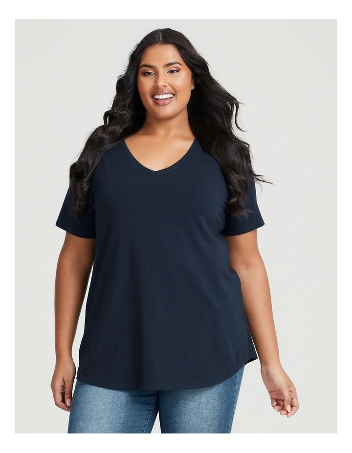 Australian Cotton V-Neck Tee in Navy