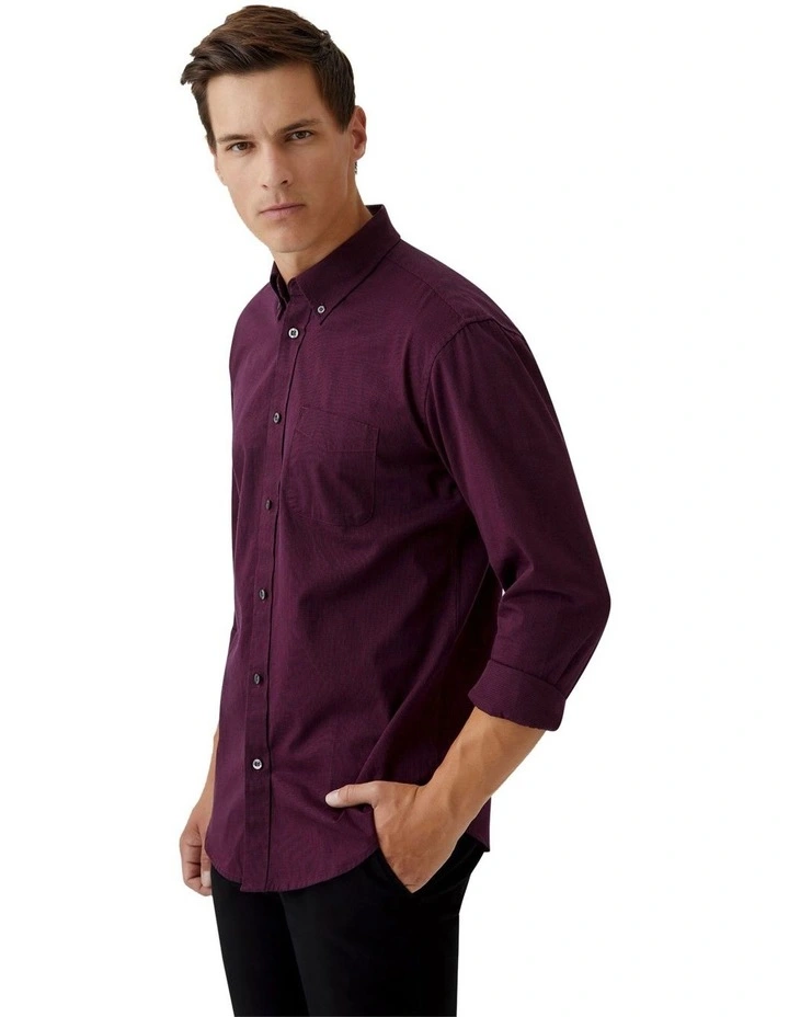 Uxbridge Regular Fit Cotton Shirt in Plum/Black