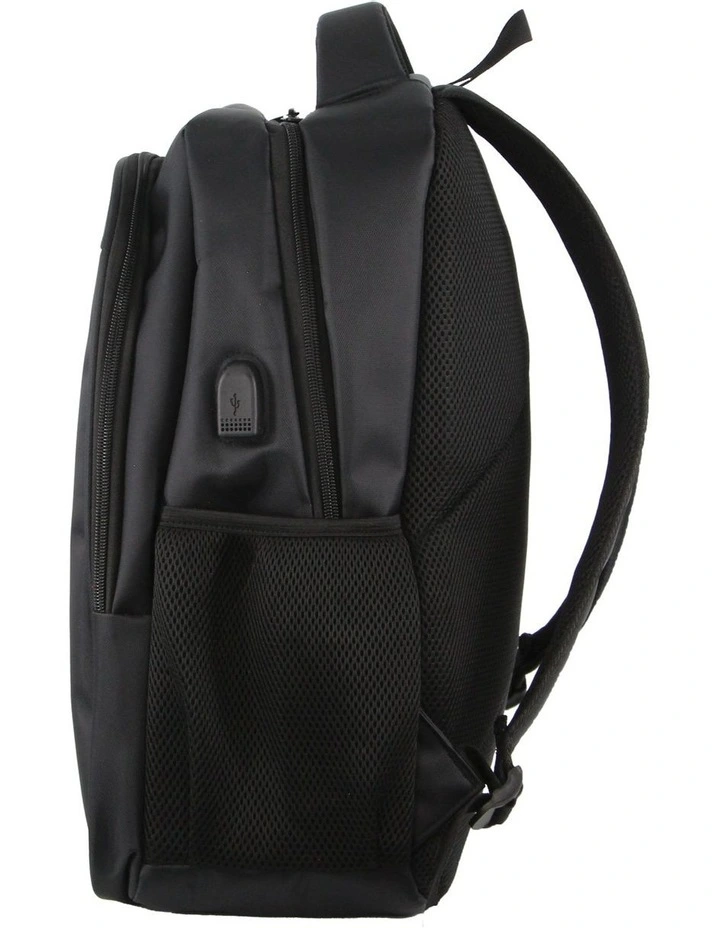 Travel and Business Backpack with Built-in USB Port in Black
