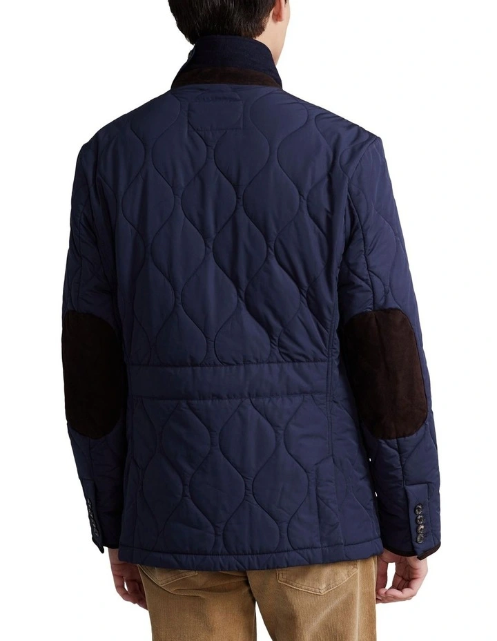 Suede Trim Quilted Jacket in Blue