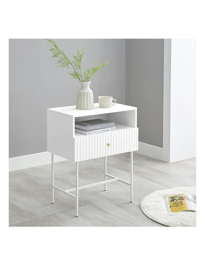 Lucia Slender Fluted Bedside Table in Matt White