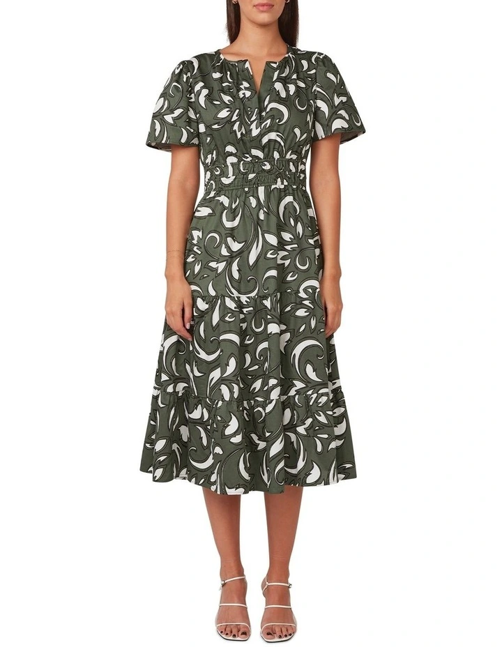 Cross Placket Dress in Green/White