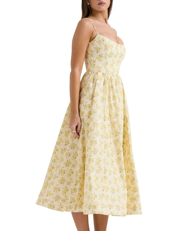 Lolita Cotton Corset Sundress in Buttercup Vintage Floral Print