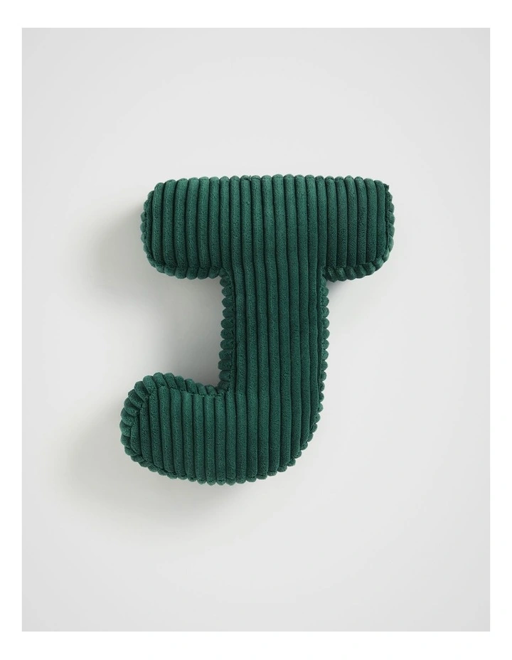 Ivy Cord Initial Cushion J in Green