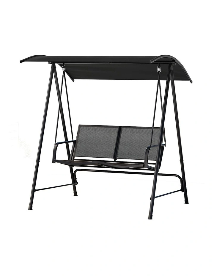 Swing Canopy Chair Garden Bench 2 Seater in Black