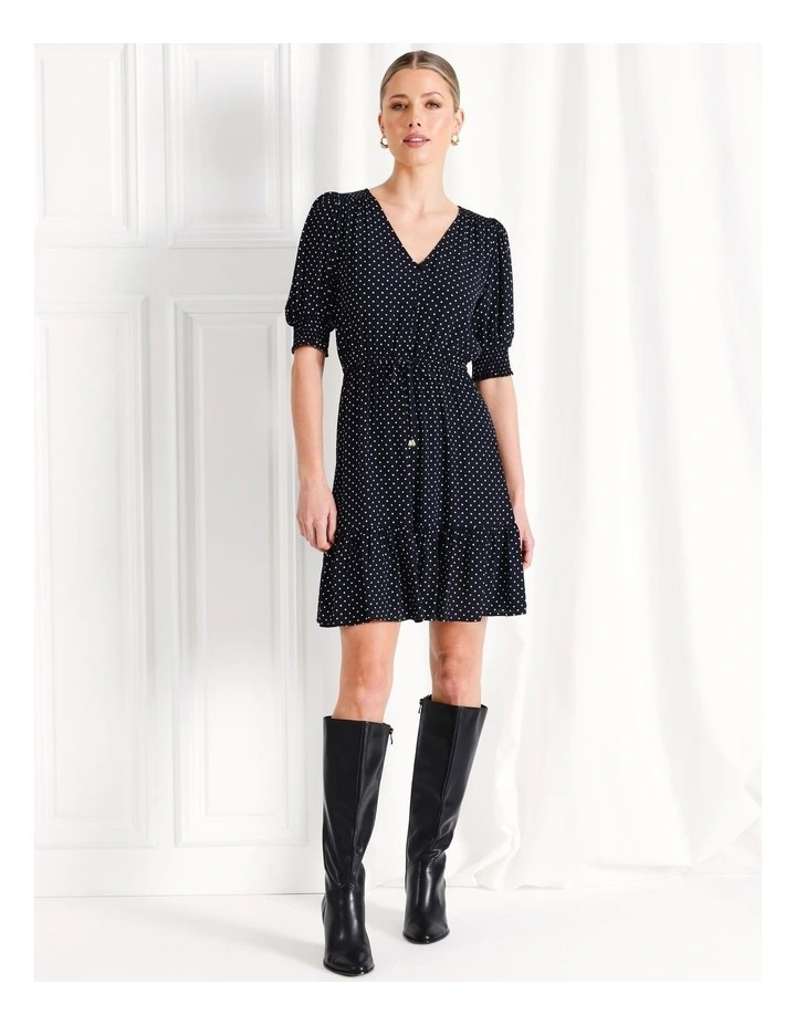 Shirred Detail Mini Dress in Navy