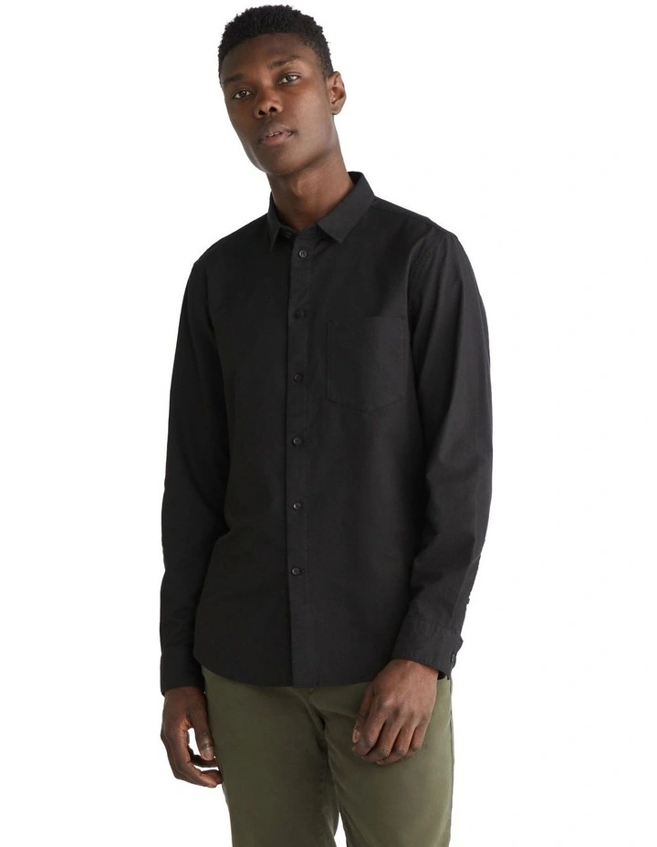 Oxford Stretch Regular Fit Long Sleeve Shirt in Black
