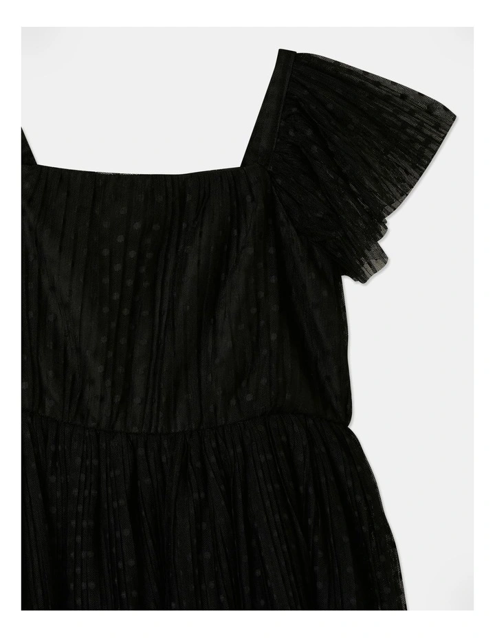 Dobby Spotted Tulle Dress in Black