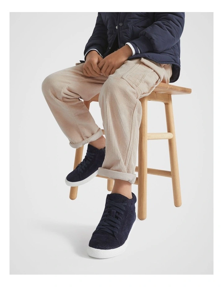 Cord High Top Sneaker in Navy