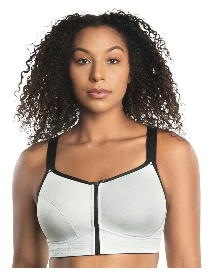 Wave Wirefree Zip Front Sports Bra in Silver