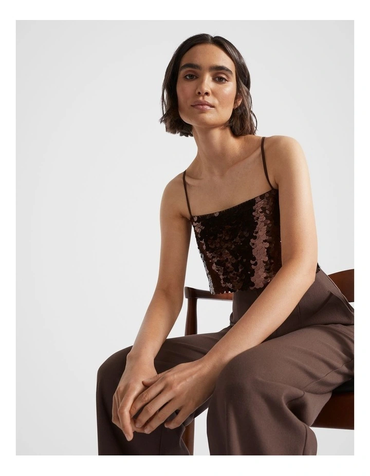 Sequin Crop Camisole in Deep Raisin