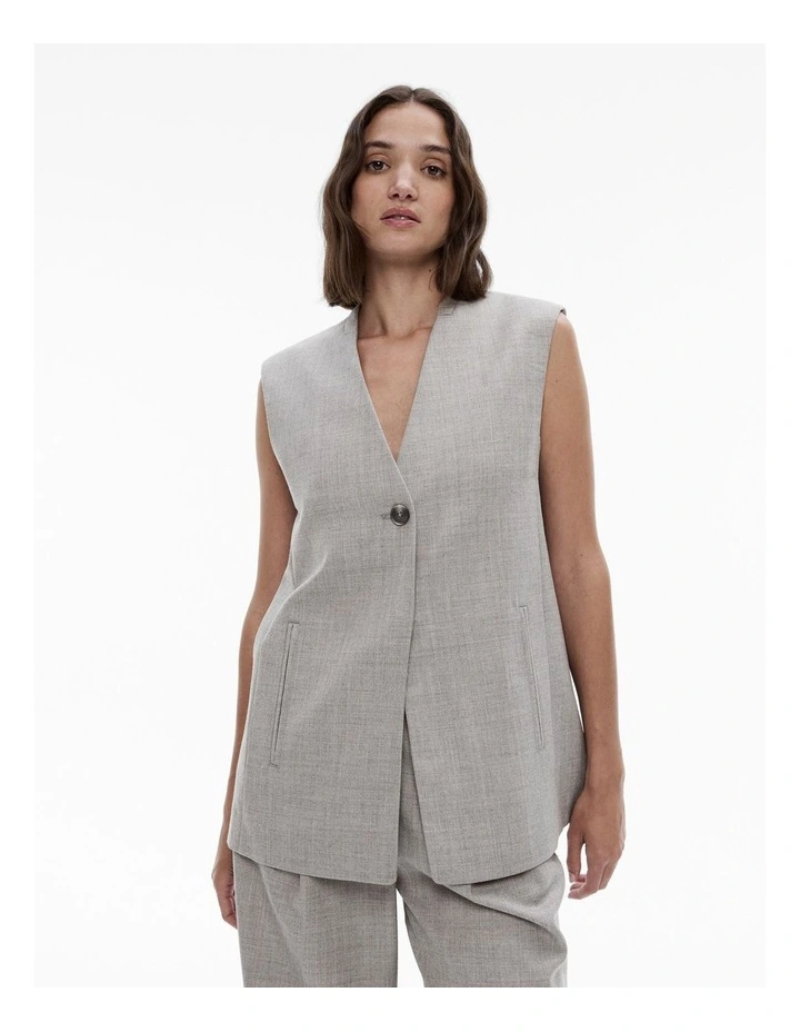 Wool Blend Single-breasted Vest in Ice Grey