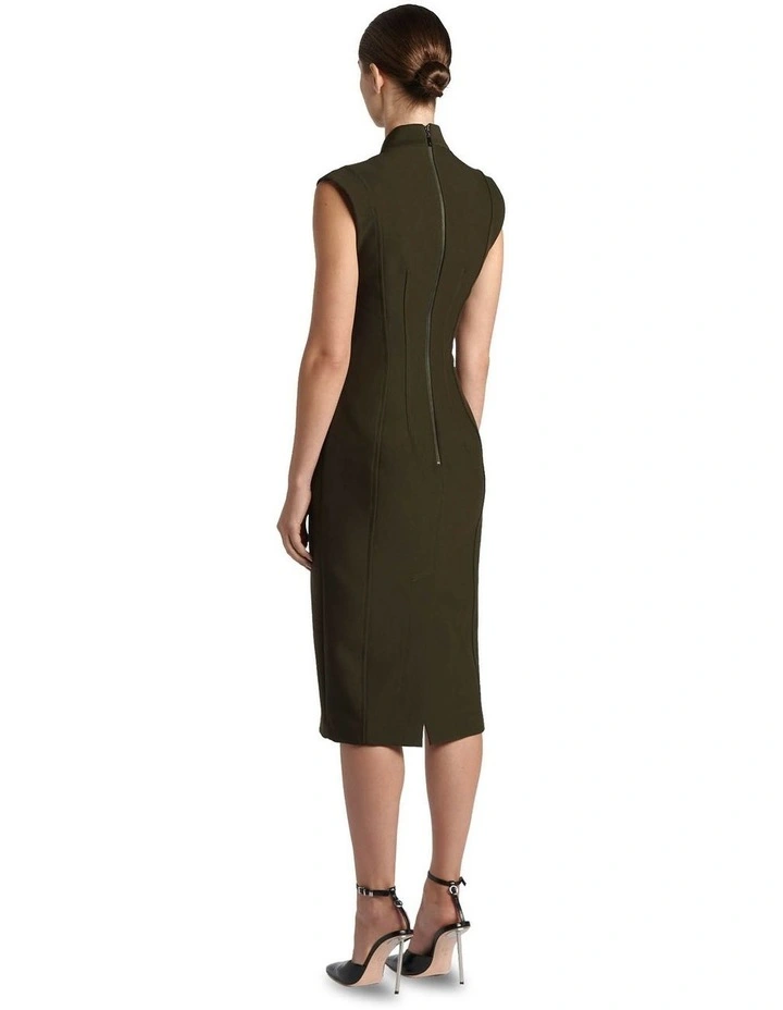 Chain Detail Column Dress in Dark Olive