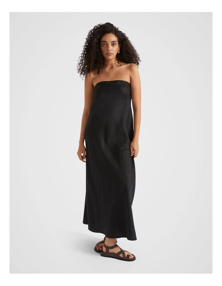 Core Linen Strapless Maxi Dress in Black