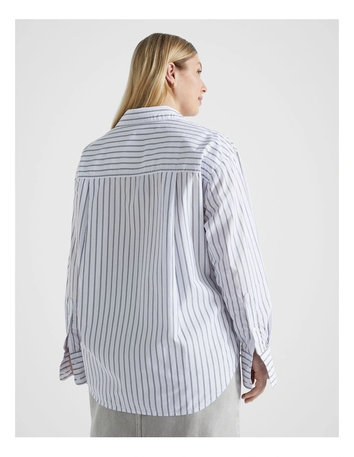 Poplin Pocket Front Shirt in Steel Stripe