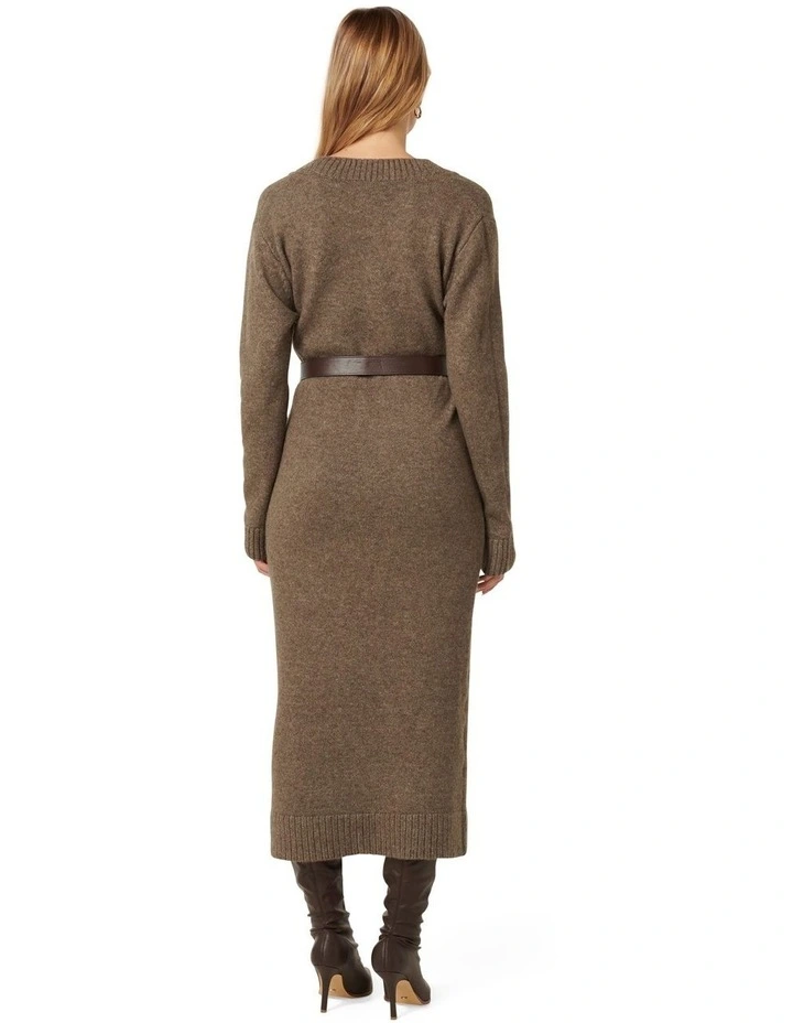 Haven V Neck Midi Dress in Beige