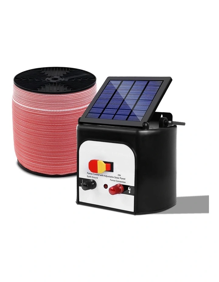 8km Electric Fence Energiser Solar Powered Energizer Charger W/ 12m Tape