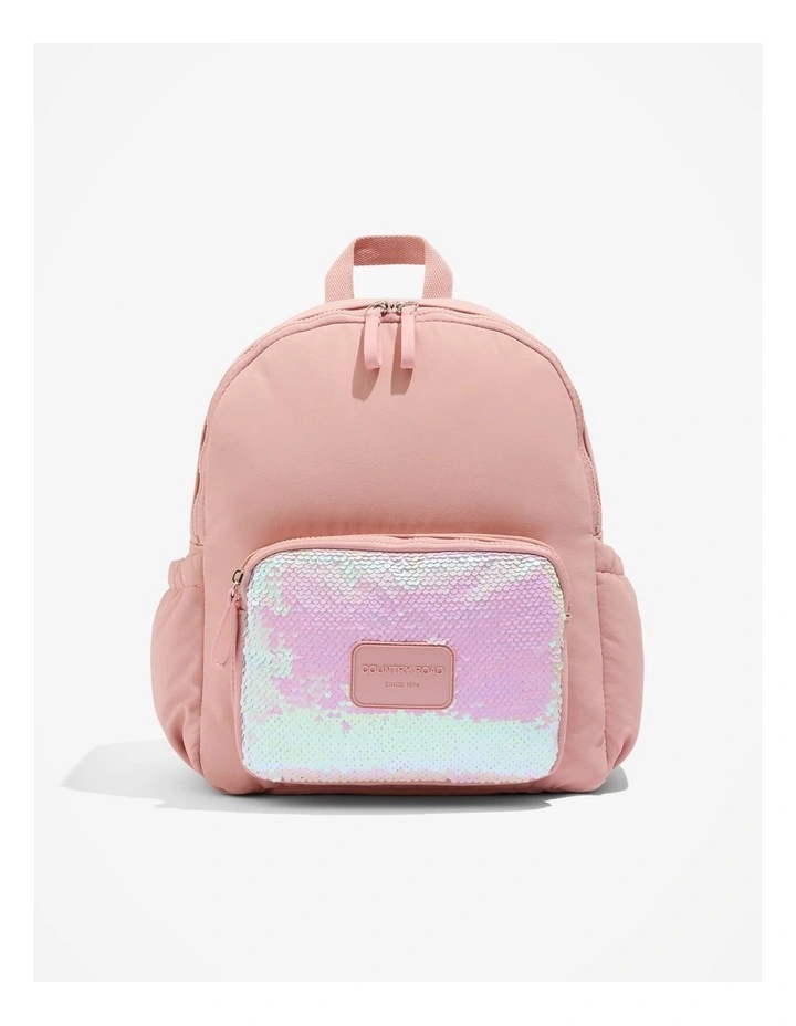 Recycled Nylon Sequin Backpack in Antique Pink
