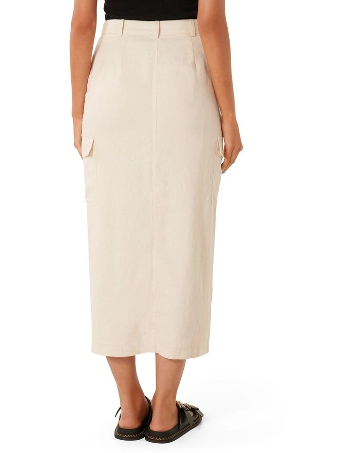 Ronnie Linen Cargo Midi Skirt in Stone