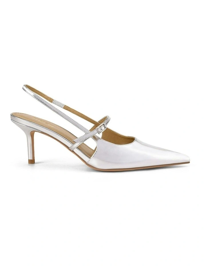 York Slingback Heel in Silver Metallic
