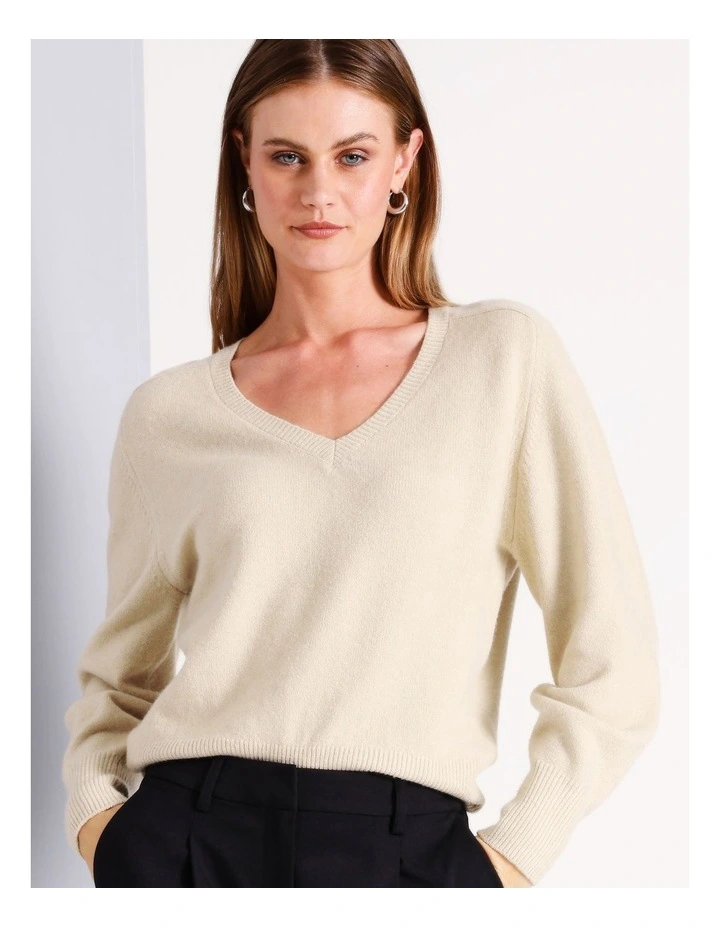Soft Touch V-Neck Knit in Stone