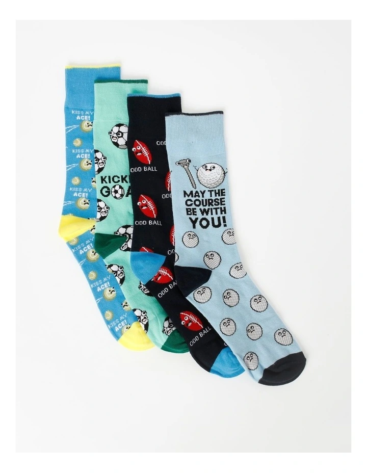 4 Pack Sports Lover Socks in Assorted