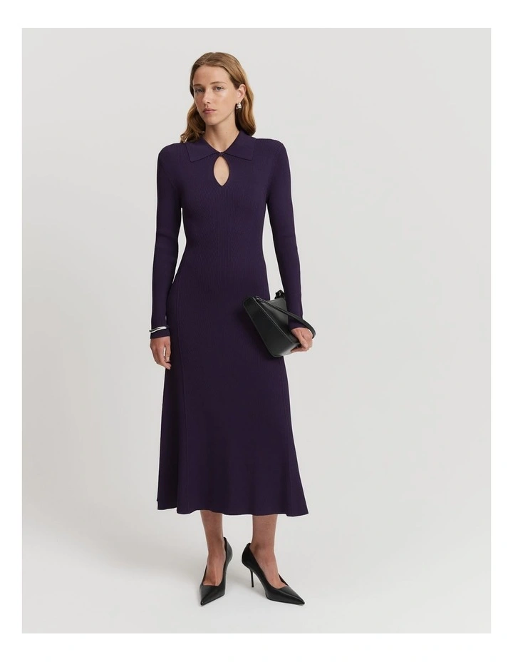 Rib Fit-and-flare Dress in Eggplant