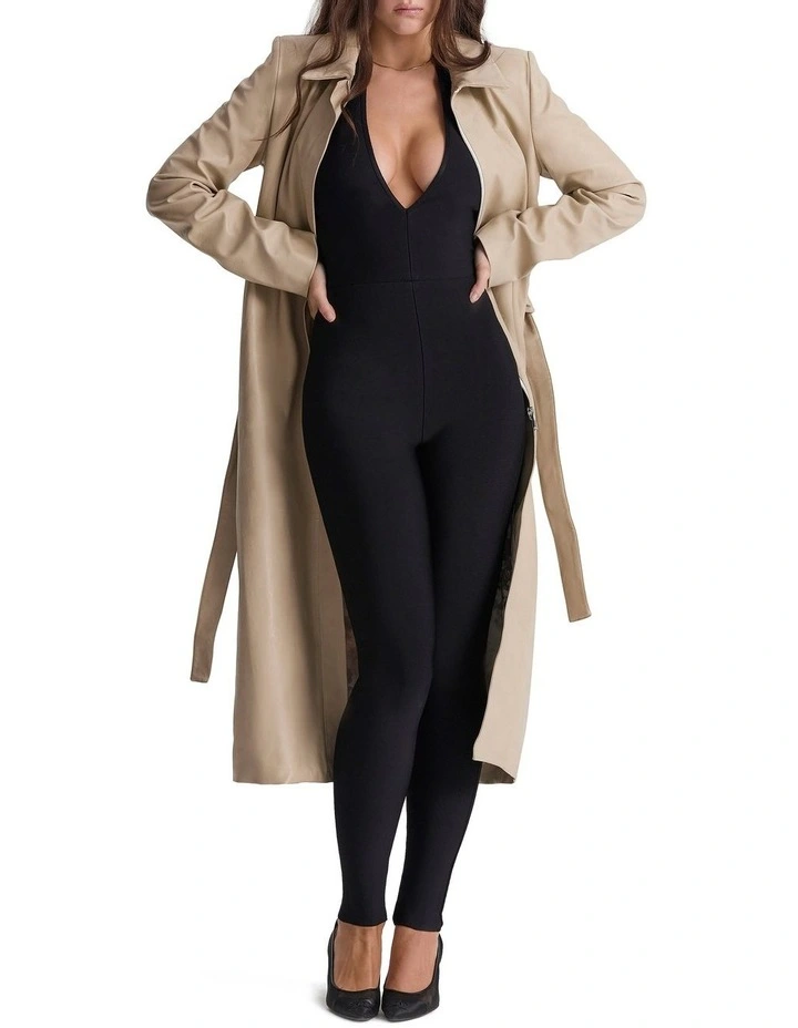 Ariel Vegan Leather Trench Coat in Beige