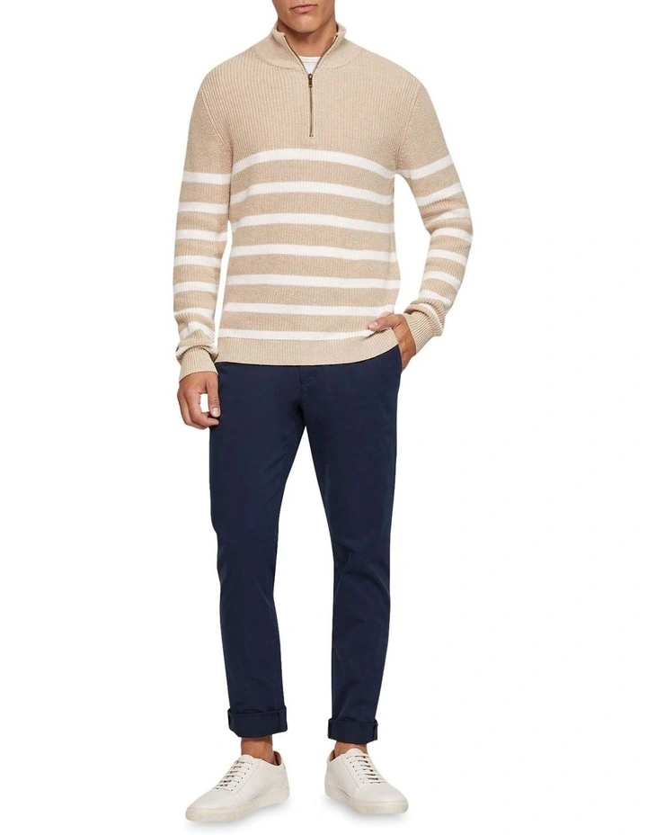 Jack Knitted Stripe Zip Up Sweater in Brown