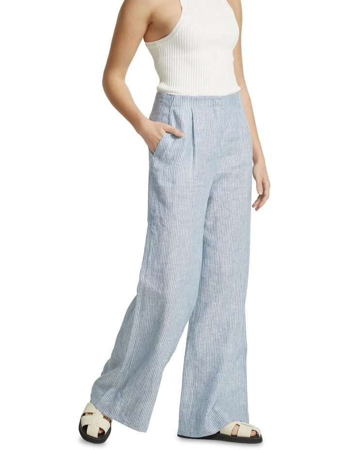Sage Linen Stripe Pants in Light Blue