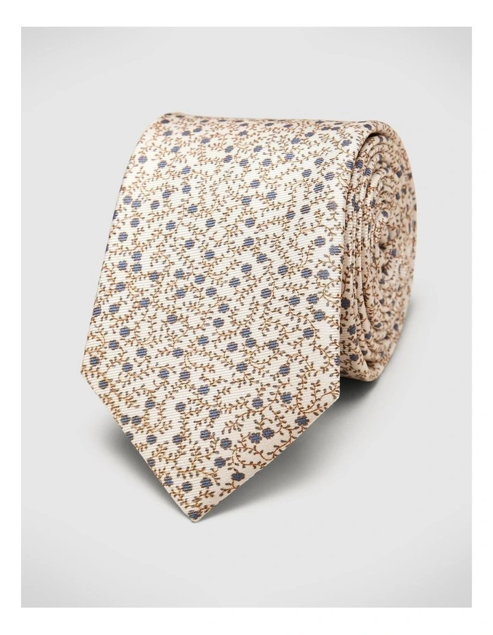 Ditsy Floral Printed Silk Tie in Natural