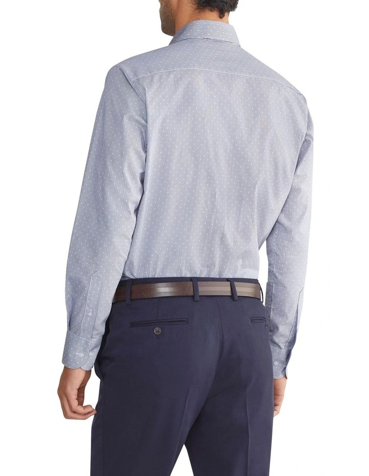 Tailored 2 Colour Line Dot Long Sleeve Print Shirt in Sky
